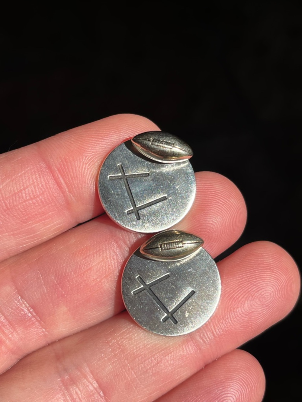 Vintage 60s Two-Tone American Football Cufflinks Silver and Gold Mens Sports